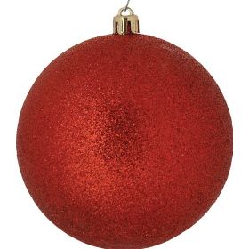 Κόκκινη Πλαστική Χριστουγεννιάτικη Μπάλα Με Glitter 8cm