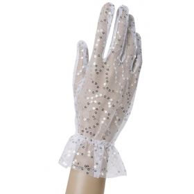 Λευκά Αποκριάτικα Γάντια Με Πούλιες 25cm