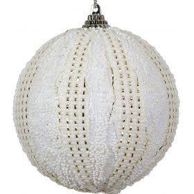 Λευκή Λούτρινη Χριστουγεννιάτικη Μπάλα 10cm