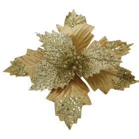 Χρυσό Χριστουγεννιάτικο Διακοσμητικό Λουλούδι 28cm