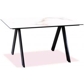 Παραλληλόγραμμο Μεταλλικό Τραπέζι Με Επιφάνεια Compact Hpl Λευκό Μαρμάρου 120 x 68 x 75(h)cm