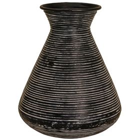 Σφυρήλατο βάζο αλουμινίου, μαύρο με λευκή πατίνα,25x29cm