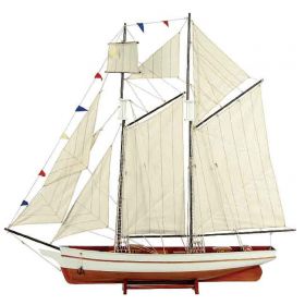 Ξύλινο Παραδοσιακό Καράβι ,Χρώμα Λευκό - Καφέ 50 x 9,5 x 45(h)cm