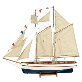 Ξύλινο Παραδοσιακό Καράβι ,Χρώμα Λευκό - Μπλέ 50 x 9,5 x 45(h)cm