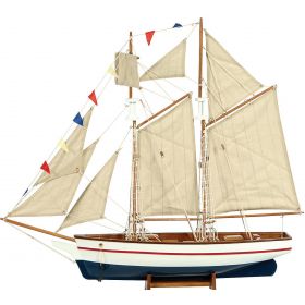 Ξύλινο Παραδοσιακό Καράβι 70cm ,Χρώμα Καφέ Μπλέ