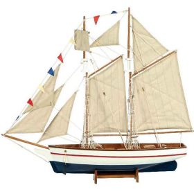Ξύλινο Παραδοσιακό Καράβι  ,Χρώμα Λευκό - Μπλέ 90 x 17 x 82(h)cm
