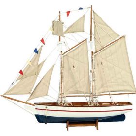 Ξύλινο Παραδοσιακό Καράβι  ,Χρώμα Λευκό - Μπλέ 150 x 23 x 136(h)cm