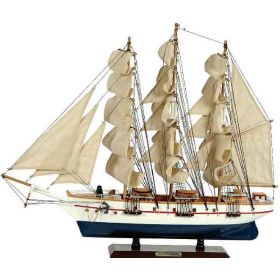 Ξύλινο Παραδοσιακό Καράβι 50 x 10 x 45 (H) cm, Χρώμα Λευκό-Μπλέ