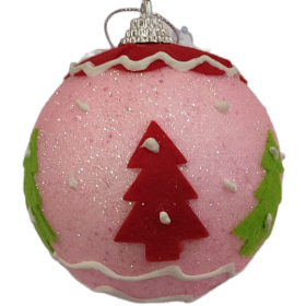 Ρόζ Πλαστική Χριστουγεννιάτικη Μπάλα 8cm
