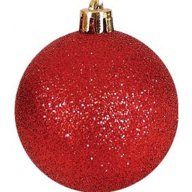 Κόκκινη Πλαστική Χριστουγεννιάτικη Μπάλα Με Glitter 6cm