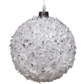 Λευκή Πλαστική Χριστουγεννιάτικη Μπάλα Με Γκλίτερ 10cm