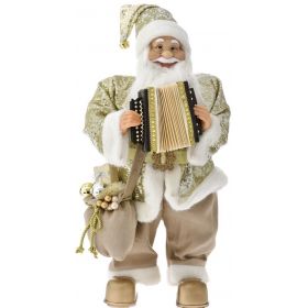 Άγιος Βασίλης Με Χρυσές Πούλιες Και Ακορντεόν Μει Μουσική Και Κίνηση 60cm 