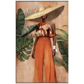 Διακοσμητικός Πίνακας Ελαιογραφία Πάνω Σε Τυπωμένο Καμβά Με Κορνίζα Γυναίκα Με Καπέλο 122 x 82cm