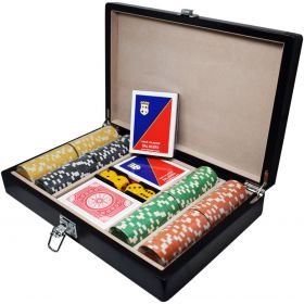 Ξύλινη Κασετίνα Με 200 Μάρκες Καζίνο Poker Dice 